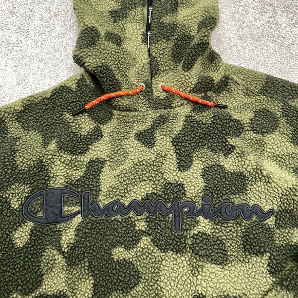 Champion Fleece Camo Sherpa Hoodie Sweatshirt Mens Medium Green Camouflage Hunt - Picture 4 of 15